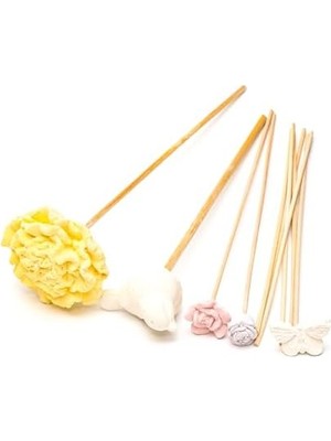 Sarı Karışık Çiçek ve Kuş Taşlı 10'lu Doğal Bambu Kamış Seti