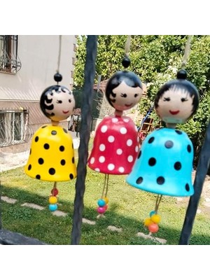 Dekoratif Asılabilir Doll Süs, 3'lü Set, Puantiyeli Desenli, Renkli Boncuklu, Bahçe ve Ev Dekorasyonu Çan Süs