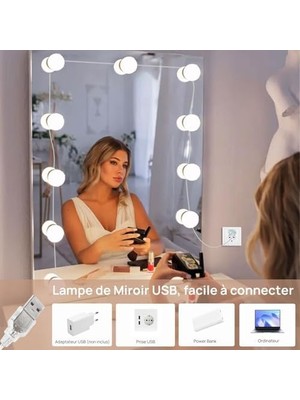 Ayna Işıkları 10 Hollywood Tarzı Ampul, Mükemmel Gizli Tel, 3 Renk ve 10 Yoğunluk Ayarlanabilir, Ampul Makyaj Aynası Çıkartma, Makyaj Aynası Için LED Işıklar