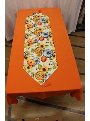 Bal Kabağı Desenli Beyaz Arka Plan Dijital Baskılı Runner Amerikan Servis 40X150 cm