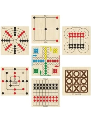 Ahtek Ahşap Zeka ve Oyun Seti 7 Li, Kızma Birader+Dama+3 Taş+9 Taş+Bihar+Surakarta ve Tic-Tac-Toe ETICSET247