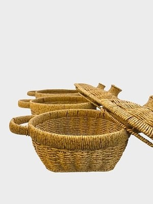 Hasır Görünümlü Plastik Örgülü Tencere Şeklinde Kapaklı Sepet – Çok Amaçlı Organizer, Saklama Sepeti, Dekoratif Kapaklı Sele, Mutfak ve Banyo Için Şık ve Fonksiyonel Saklama (3 Lü Set)