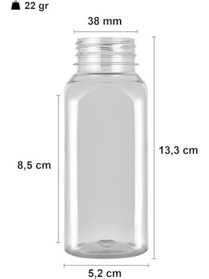 250 ml Smoothie Detoks Şişesi 250 cc Kapaklı Şeffaf Plastik Şişe Detox Köşeli Dondurucuya Uygun 6 Adet