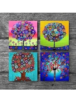 Hayat Ağacı Taş Bardak Altlığı Seti - 4 Parça - Dekoratif, Rustik Mutfak Aksesuarı, 10X10 Cm, Kaydırmaz Tabanlı, Şık ve Dayanıklı SC150