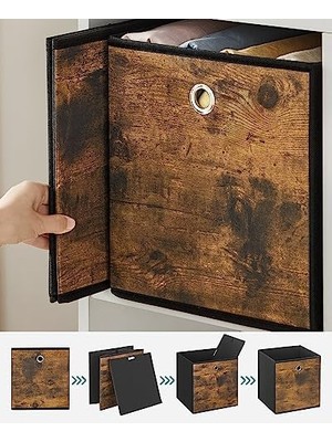 Saklama Kutusu, 6'lı Set, Düzenleme Kutuları, Dokusuz Kumaş, Katlanır Kutu, 26 x 26 x 28 Cm, Kumaş Kutu, Küp Raf Için, Kıyafet Düzenleyici, Vintage Kahverengi-Siyah RFB126B01