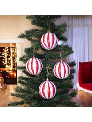 Yılbaşı Topu 8 cm 4lü Kırmızı Beyaz Süs