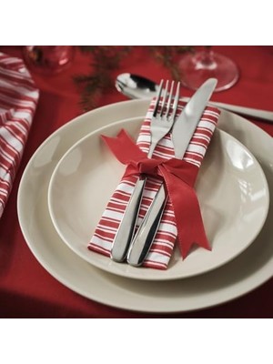 Desenli Peçete, Şerit Deseni Kırmızı-Beyaz, 38X38 Cm, 30 Adet