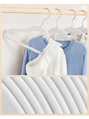 Çocuk Elbise Askıları, 50'li Set, Pembe Altın Kancalı Kadife Askılar, Kaymaz, Gardıroplar, Çocuk Kıyafetleri, Bebek Kıyafetleri, Çocuklar Için Etek ve Pantolonlar Için, Beyaz CRF027W01