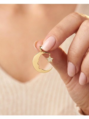 İndigo Takı Ay Yıldız Atatürk Silüeti 14 Ayar Altın Kolye Ucu