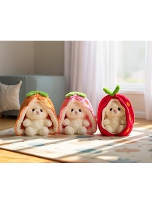 Lulu Çilek Tavşan Peluş Oyuncak | Meyve Formundan Çıkan Sürpriz Arkadaş | Yumuşacık Uyku Dostu & Özel Hediye (Kırmızı)