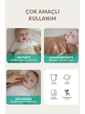 Müslin Bebek Kundak Örtüsü 120X120 cm -%100 Pamuk 4 Kat Müslin Bebek Battaniye (Bej)