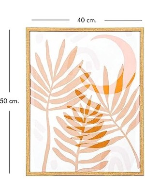 Doğal Ahşap Çerçeveli Areka Palmiyesi Yaprağı Mdf Üzeri Baskı Tablo Somon-Beyaz 40X1,8X50 Cm.