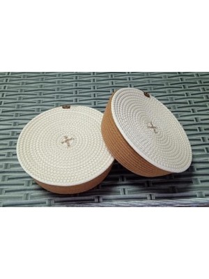 Hasır 2 Adet Kapaklı Örme Sepet Kordon Halat Jüt Ip Düzenleyici