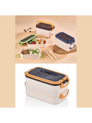 Beslenme Kutusu 1200 ml 2 Katlı Bölmeli Bpa'sız Pp Plastik Sefer Tası ve Beslenme Çantası - Lunch Box, Çatal Kaşık Dahil Okul Beslenme