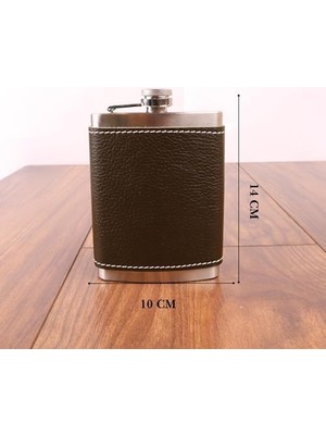 8 Oz 235 cc Hunili Haki Yeşil El Yapımı Deri Kılıflı Çelik Viski Cep Matarası Babalar Günü