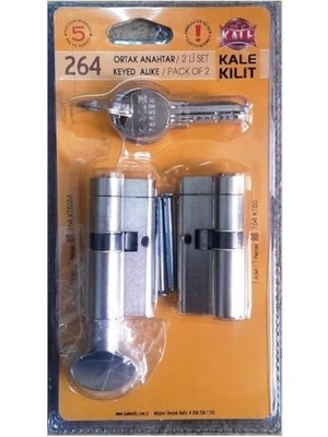 Kilit 264 Ortak Anahtarlı Tuzaklı 2'li Set (Ktbs + Ktbsm) Kilit Göbeği, Tuzaklı Silindir 2'li Set, Barel (68 Mm, Nikel)