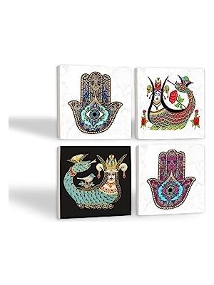 Şahmeran, Fatma Ana Eli  Taş Bardak Altlığı Seti - 4 Parça - Dekoratif, Rustik Mutfak Aksesuarı, 10X10 Cm, Kaydırmaz Tabanlı, Şık ve Dayanıklı SC226