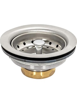 Mutfak Lavabo Süzgeci, Flanşlı ve Pirinç Geçmeli Eklem Somunu, Paslanmaz Çelik Sabit Direkli Sepet, 3-1/2 Inç Ila 4 Inç Açıklık, 30003