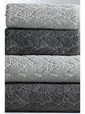 Mürdüm Sarmaşık Çift Renk Banyo Havlusu, 4'lü Paket 2 Parça (70X140),2 Parça (50X90) Yumuşak ve Emici, Kaliteli Günlük Kullanıma UYGUN%100 Pamuk Havlu (-Gri)