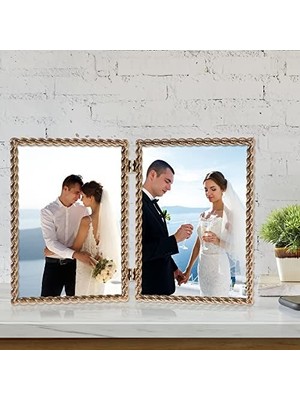 5x7 Menteşeli Çift Döküm Metal Resim Çerçeveleri, Altın Halat Tasarımı