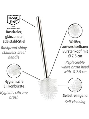 Paslanmaz Çelik Saplı Silikon Yedek Fırça Yapışmaz Efektli Yedek Tuvalet Fırçası Parlak