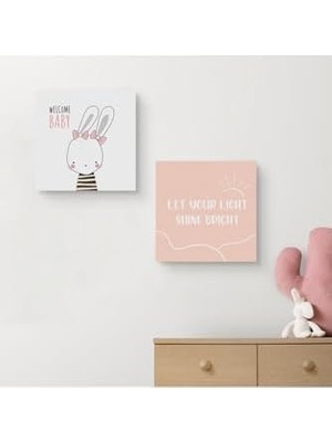 Bebek Odasına Özel Minimal Tavşan Tasarımlı Kanvas 25 x 25 cm Ölçüsündedir