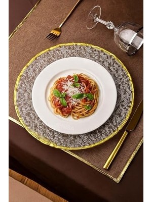 Altın Detaylı Yuvarlak Cam Supla – 33 cm Servis ve Dekor Tabağı