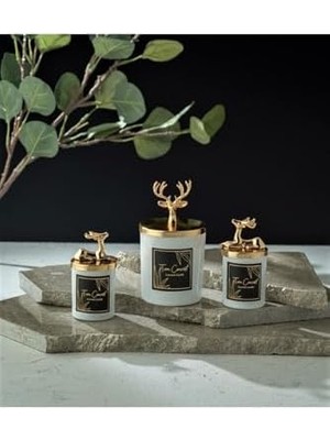 Dekoratif Geyikli Vanilya Kokulu Beyaz Bardak Mum 3'lü Set