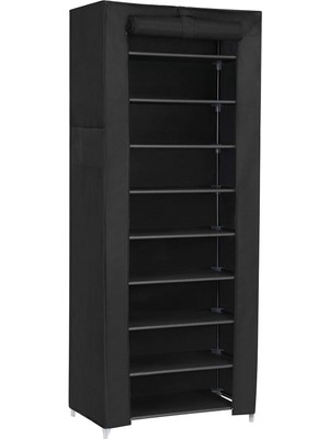 Toz Geçirmez Örtülü 10 Katlı Metal Ayakkabı Rafı, Siyah, RXJ10H