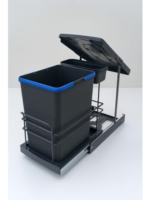 Cassone 16+1 Litre Dolap Içi Raylı Teleskopik Çöp Kovası, Minimum Kapak Genişliği 40 cm