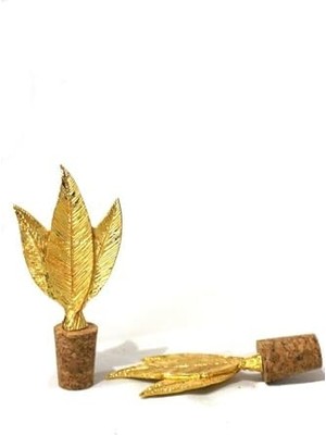 Altın 3 Yaprak Figürlü 2 Adet Mantar Tıpa - Şarap Yağdanlık Şişe