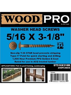 S ST516X318B 5/16-Inç x 3-1/8-Inç Uzunluk Yuvarlak Yıkama Başlığı Dış Ahşap Vidalar, 250&APOS;LI Paket