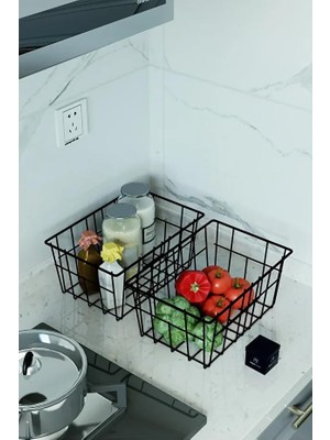 2'li Büyük Boy Lüks Sepet Mutfak Düzenleyici Banyo Organizer Tel Sepet Metal Organizer Meyve Sepeti