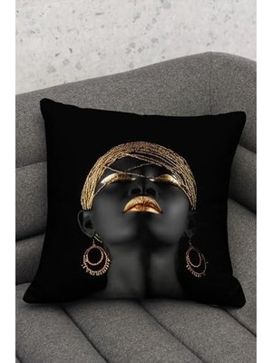 Premium Italyan Kadife Dekoratif Kırlent Kılıfı Seti, 4'lü, Siyah-Altın Dijital Baskı, Gizli Fermuarlı