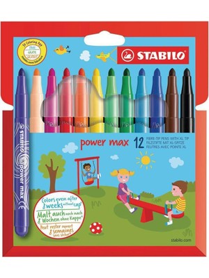 Power Max - Keçe Uçlu Boya Kalemi - 12'li Kutu - Çeşitli Renkler
