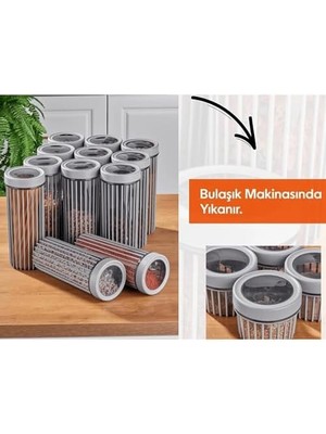 3'lü Çevir Aç Kapak Kavanoz Plastik Saklama Kabı Seti, Büyük, Orta, Küçük, 3 Boy (Bej)