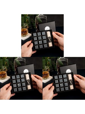 Viski Taşı | 12 Parça Viski Soğutucu (Koyu Gri) 3lü Paket