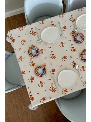 Loom & Laurel Baskılı Yıkanabilir Masa Örtüsü Mutfak Bahçe Piknik Masa Örtüsü Kahverengi Ağırlıklı Çiçek Desenli (140X140)