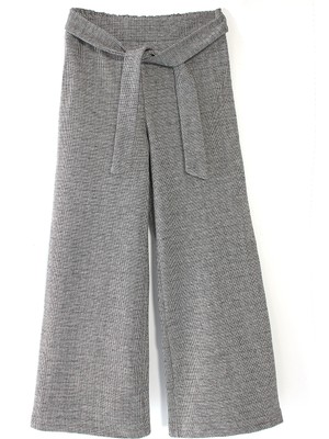 DobaKids Bağlama Detaylı Bol Paça Kız Çocuk Kaşe Pantolon Gri Wide Leg Kız Pantolon