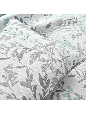 Lush Aprile Ters Çevrilebilir 3 Parça Yorgan Seti, Kral, Mavi ve Gri