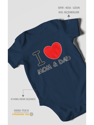 Morivo Kids I Love Mom And Dad Baskılı Bebek Zıbını – Çıtçıtlı Body | %100 Pamuk Kısa Kol
