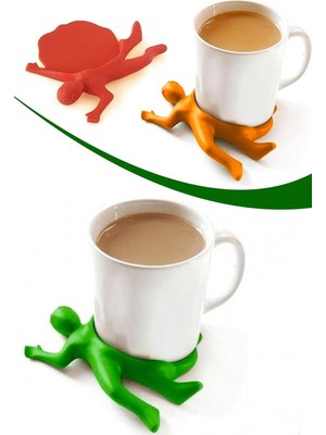 Eğlenceli Ezilmiş Adam Tasarımlı Bardak Altlığı, Çok Renkli, Dekoratif Silikon Bardak Altı