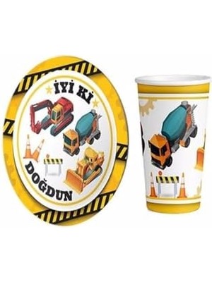 Inşaat Temalı Tabak Bardak 8 Adet