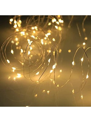 LED Metre Gün Işığı Sarı Renkli Pilli Dekoratif Aydınlatma Süsleme Parti Sarı LED Işık Yılbaşı LED Işık Süsleme Dekorasyon Işığı Şerit Aydınlatma LED (Günışığı, 10)