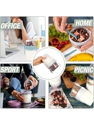 650 ml -Go Kaşıklı Hazneli Meyveli Müsli Kabı Piknik Iş Yoğurt Süt Bardağı Kapaklı ve Kaşıklı Kahvaltı Bardakları, Tahıl Tepesi Yulaf Ezmesi Granola (Gece Mavisi)