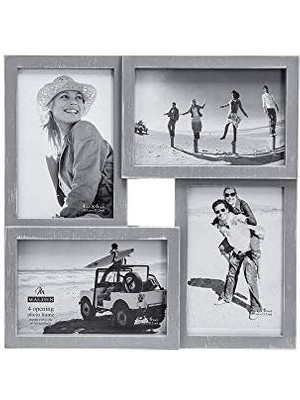 Uluslararası Tasarımlar Yapboz Duvar Kolajları Berkshire Gri Yıkama Boyutlu Duvar Kolajı Resim Çerçevesi, 4 Seçenek, 4-4x6, Gri