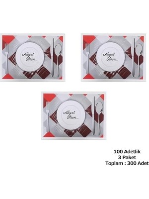 Amerikan Servis Kağıdı Afiyet Olsun Baskılı Beyaz Masa Örtüsü - 29 x 40 Cm. - 100 Adetlik 3 Paket