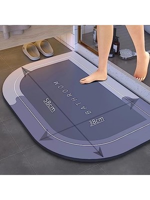 Banyo Paspası Kaymaz Tabanlı Süper Emici Nappa Deri Banyo Paspası Abdest Paspası (58X38CM) (Mavi)