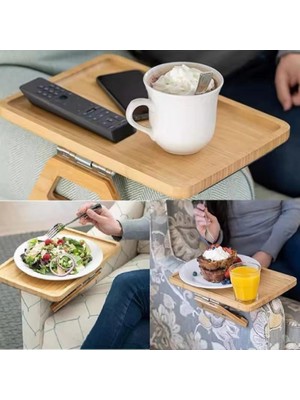 Yaylı Tutamaçlı Bambu Koltuk Tepsisi – Menteşeli, Kaymaz, Kolay Kullanımlı, Sağlam Tutan Yan Sehpa, Koltuk Kenarına Takılan Tepsi Sehpa (Dikdörtgen)