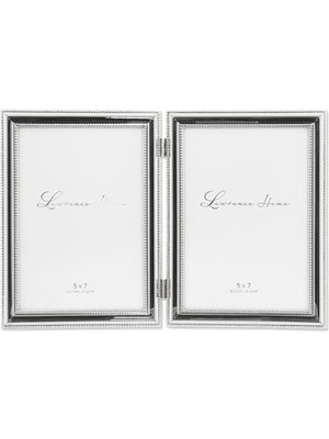 Frames 510757D Frames 5x7 Hinged Double - Vertical - Metal Picture Frame Silver-Plate With Delicate Beading